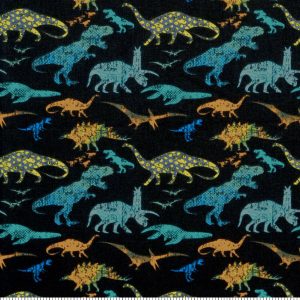 Stamped Dinos Novelty Cotton Fabric