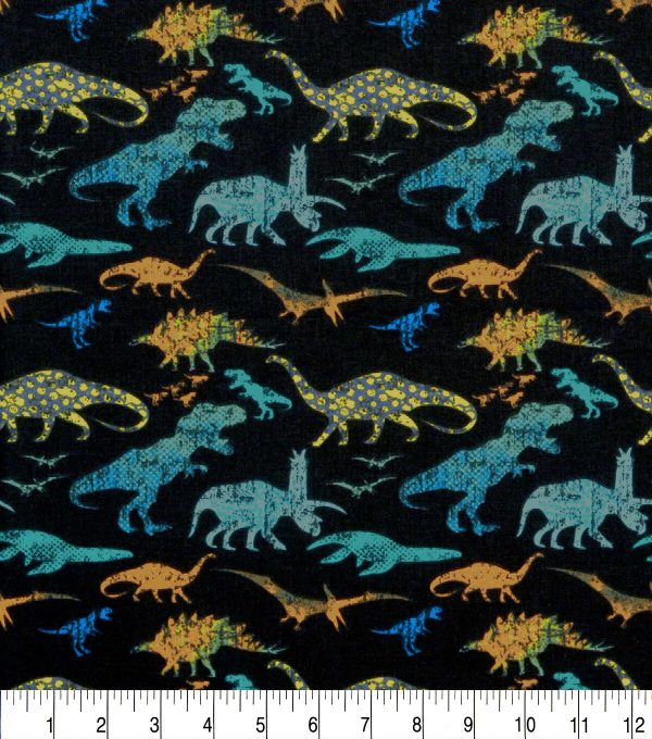 Stamped Dinos Novelty Cotton Fabric