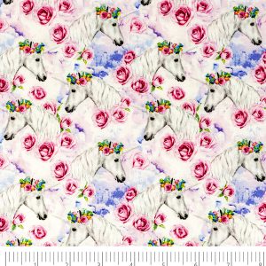 Singer Pink Roses   Unicorns Quilt Cotton Fabric