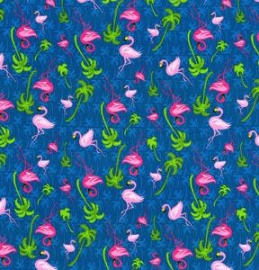 Fabric Traditions Flamingos On Blue Novelty Cotton Fabric - 1