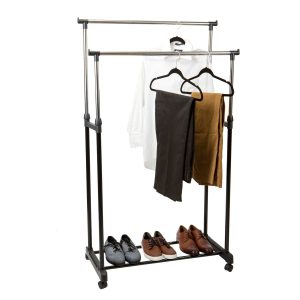 Simplify 31.5 Black 2 Tier Adjustable Height Rolling Garment Rack