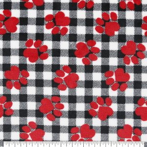 Sew Lush Fleece Fabric Tossed Paws on Buffalo Check