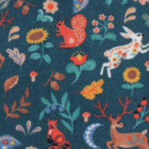 Folk Woodland Animals on Teal Anti Pill Fleece Fabric