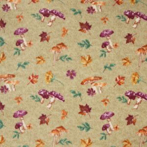 Mushrooms   Leaves On Brown Luxe Fleece Fabric