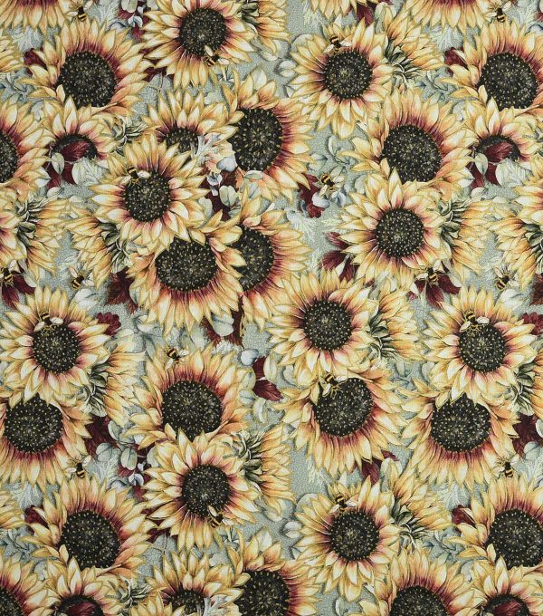 Yellow Sunflowers   Bees Premium Cotton Fabric