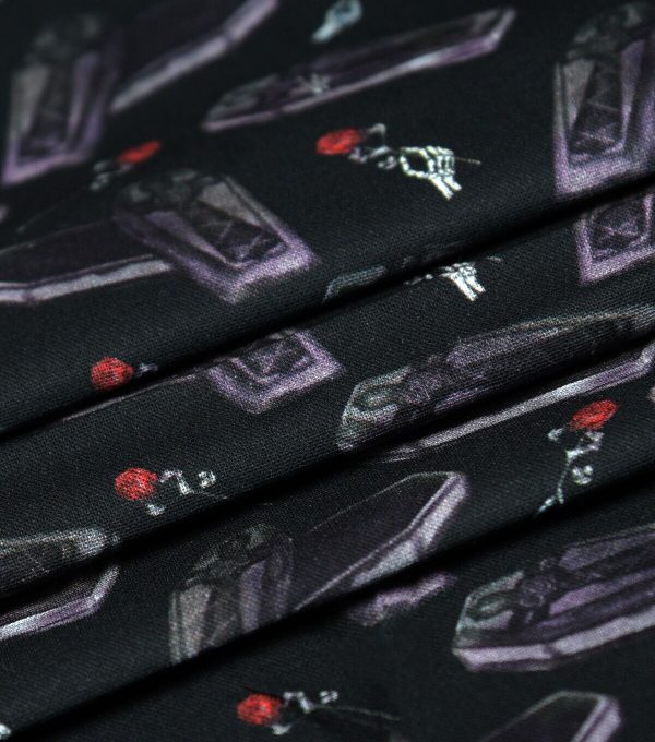 Coffins On Black Cotton Fabric - Image 3