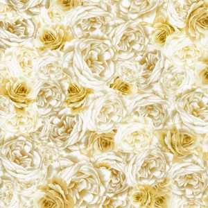 Yellow Sunny Bee Packed Roses Premium Cotton Fabric