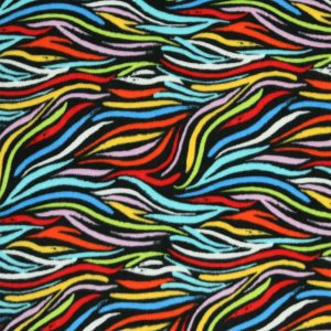 Bright Rainbow Zebra Skin on Black Anti Pill Plush Fleece Fabric