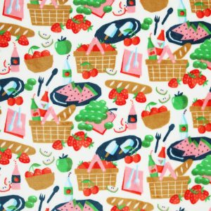 Picnic Scene On White Sew Lush Fleece Fabric