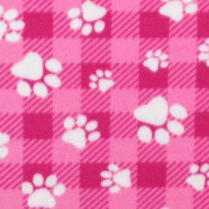 Dog Paw on Pink Buffalo Check Blizzard Fleece Fabric