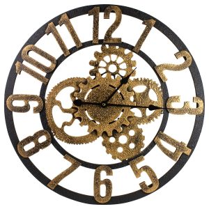 Northlight 24 Gold Black Battery Operated Round Wall Clock with Cogs