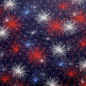 Patriotic Fireworks On Blue Cotton Fabric - 1