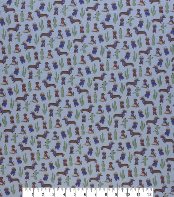 Novelty Cotton Fabric Western Wiener Dog - Image 2