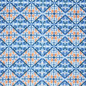 Blue   Orange Diamond Tile Luxe Fleece Fabric