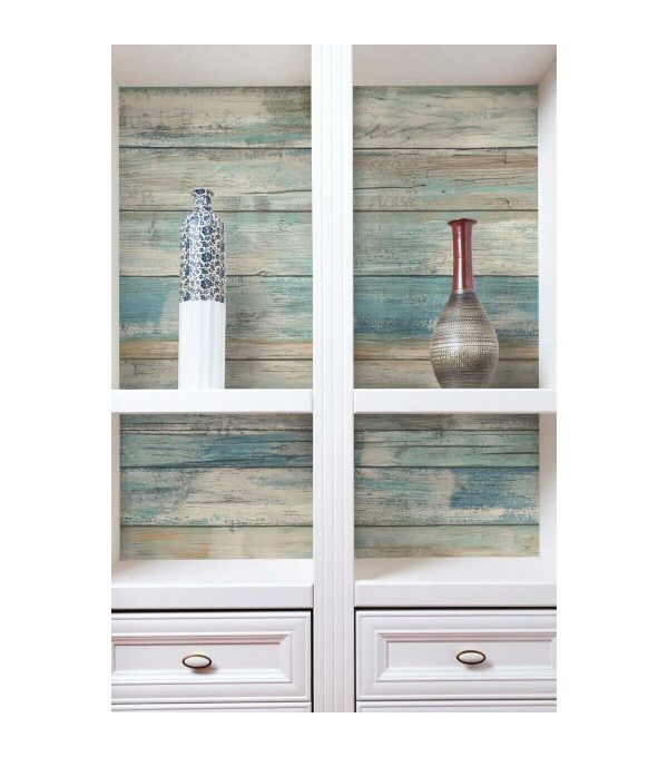 RoomMates Distressed Wood Blue Peelable Wallpaper - Image 9