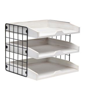 All The Rages Home Office Desk Organizer with 3 Shelves White Wash
