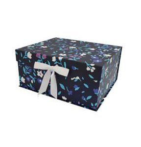 14.5 Floral on Dark Blue Flip Top Box With Bow by Place   Time