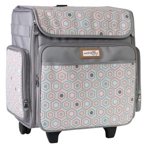 Everything Mary 15.5 Gray Hexagon Collapsible Rolling Craft Tote