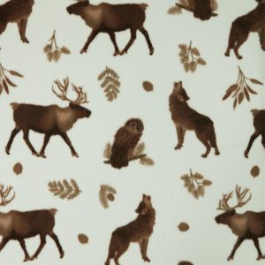 Wilderness Owl   Wolf on Brown Anti Pill Fleece Fabric