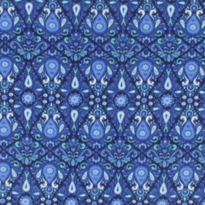 Blue Geometric Floral Anti Pill Fleece Fabric