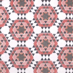 Pink Hexagon Aztec on White Anti Pill Fleece Fabric