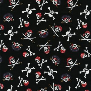 Hi Fashion Pirate Skulls on Black Novelty Cotton Fabric - 1