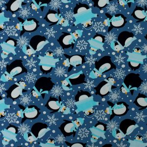 Penguins   Snowflakes on Blue Super Snuggle Christmas Flannel Fabric - 1