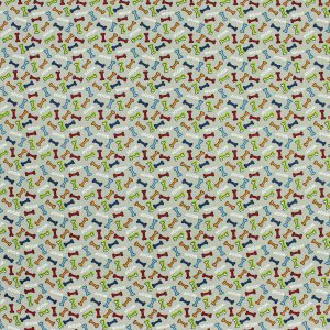 Novelty Cotton Fabric Colorful Dog Bones On Gray