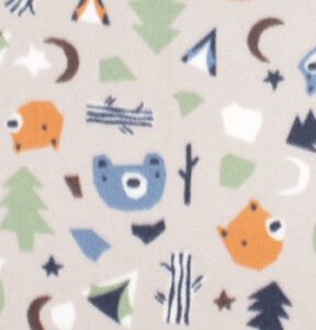 Bear Camping Icons Tossed Blizzard Fleece Fabric