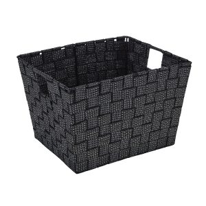 Simplify 10 x 8 Black Lurex Striped Woven Storage Bin With Handles
