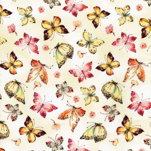 Yellow Spring Floral Butterflies Premium Cotton Fabric