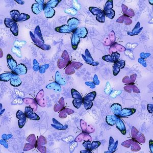 Hi Fashion Blue Purple Butterflies Premium Cotton Fabric