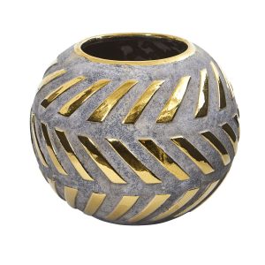 Nearly Natural 8 Regal Round Stone Vase With Gold Accents