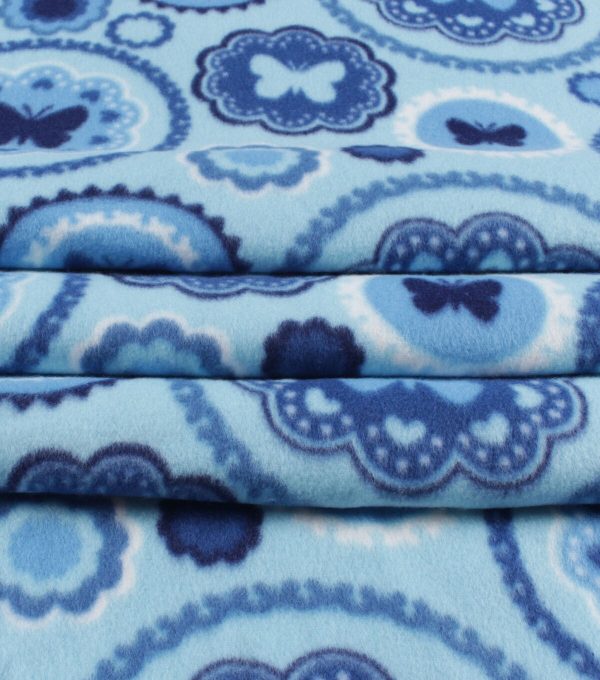 Blue Butterfly Circles Blizzard Fleece Fabric - Image 2