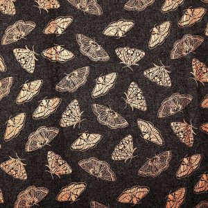 Pink Butterflies on Maroon Premium Print Metallic Cotton Fabric