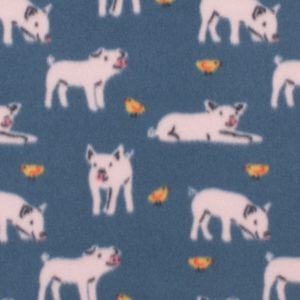 Pigs With Chicks on Blue Blizzard Fleece Fabric