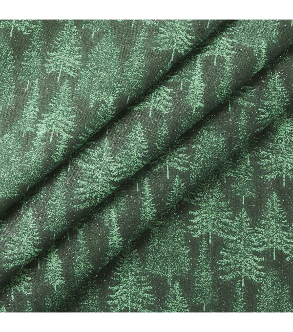 Green Trees Christmas Glitter Cotton Fabric - Image 2