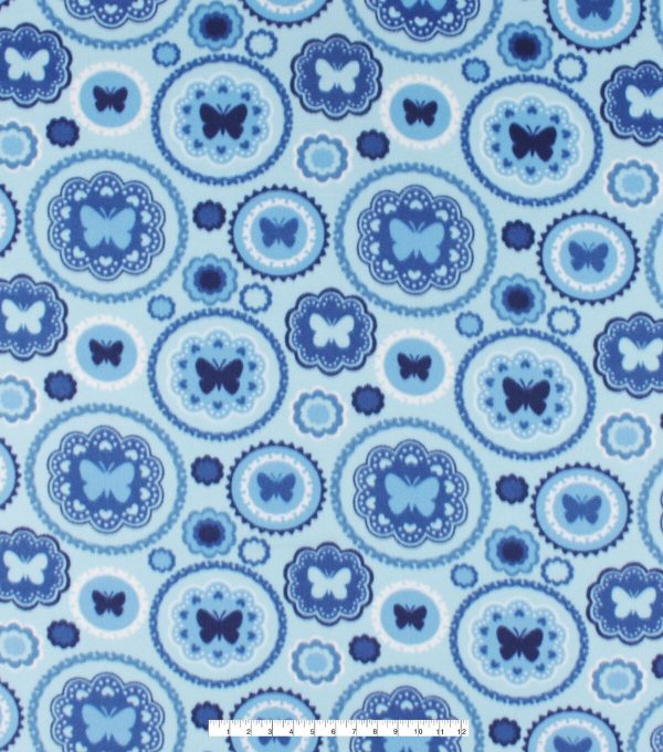 Blue Butterfly Circles Blizzard Fleece Fabric - Image 4